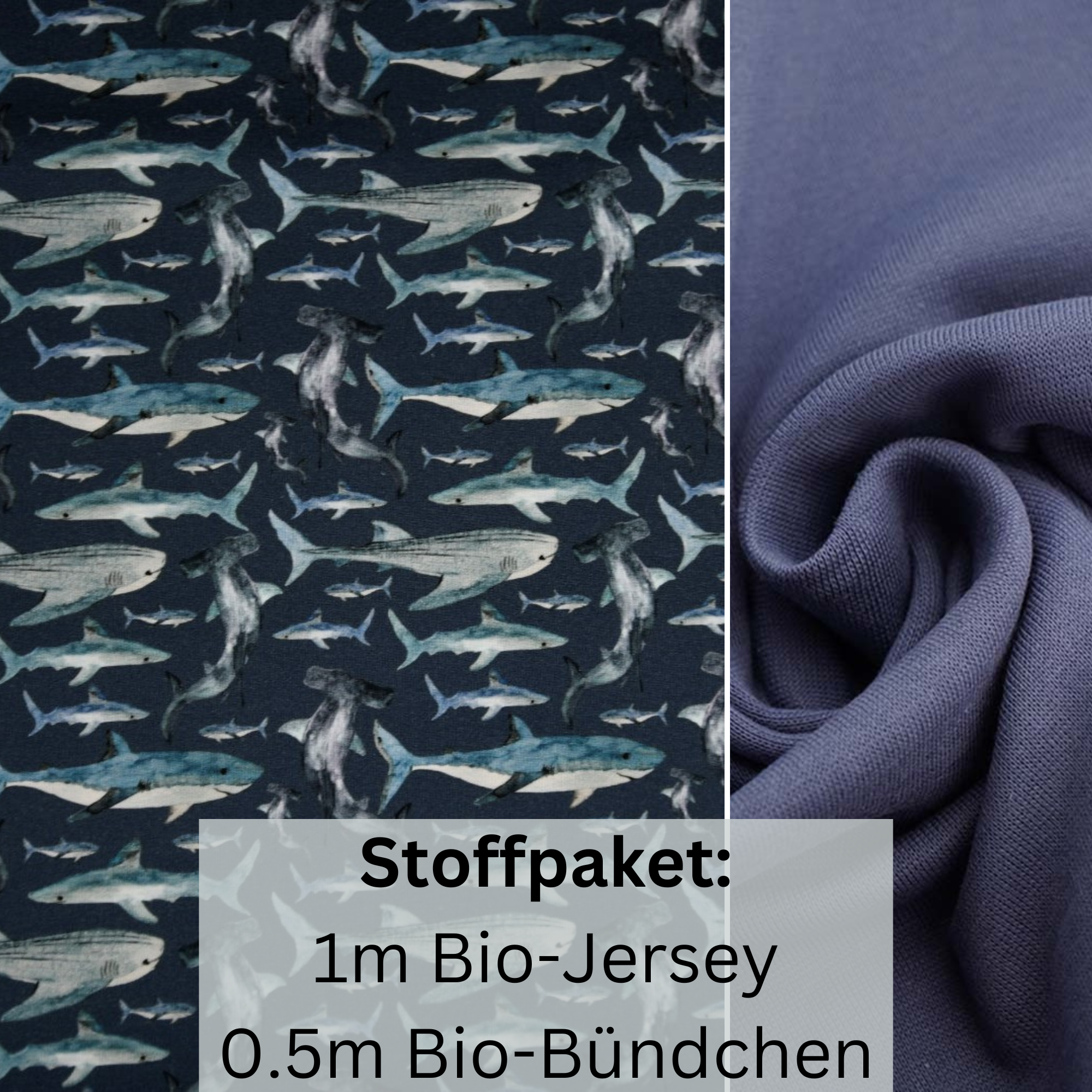Stoffpaket Hai (china blue) - Jersey & Bündchen